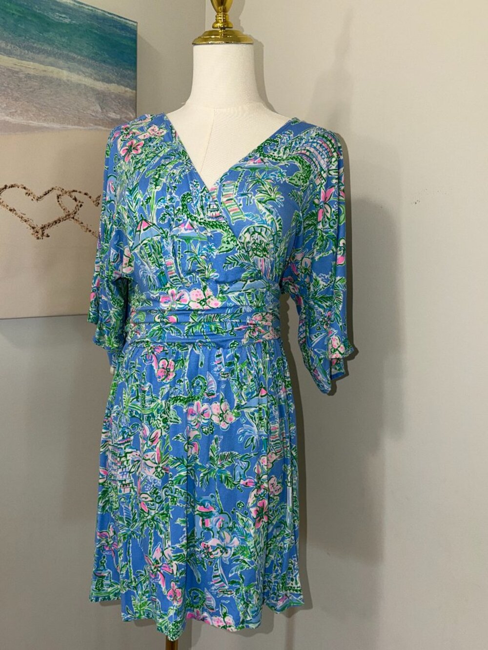 Lilly Pulitzer Parigi Skort Romper Medium Blue Tropical Palm Scenic Print NWOT